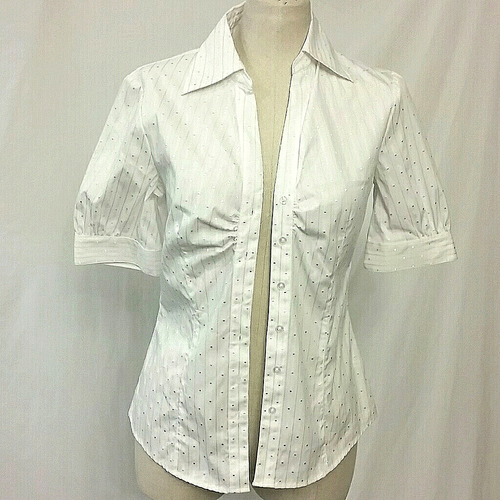 NY short sleeve white blouse button up cotton S